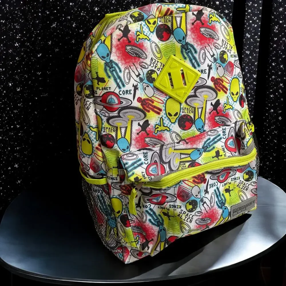 Space Alien Backpack Matching Pouch Neon UFO Outer Space Reflective Spaceman